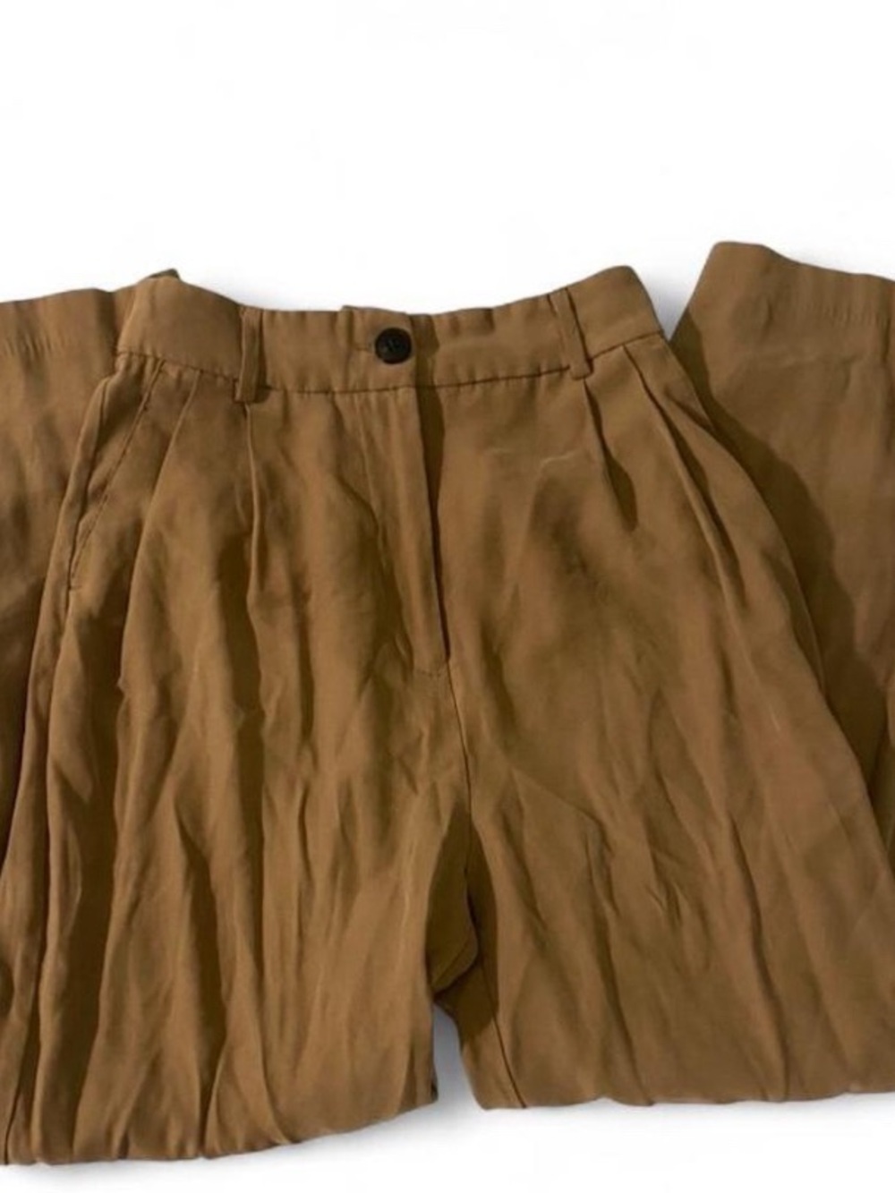 High-Waist Pleated Brown Shorts